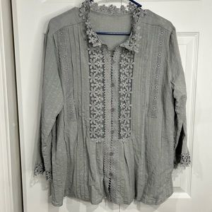 Women’s lace detailed button down blouse